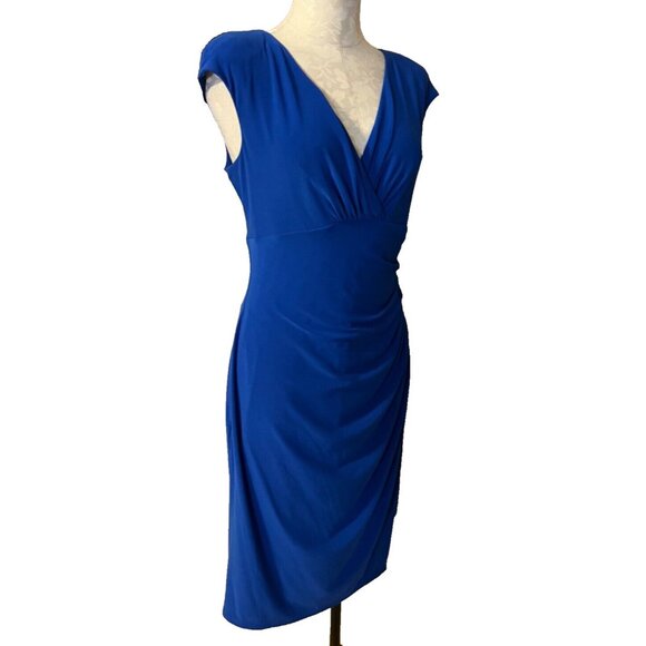 Ralph Lauren Dress 14 Cobalt Blue Stretch Sheath Washable Career Church - Picture 3 of 7